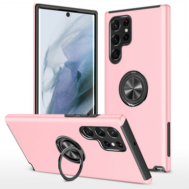 Samsung Galaxy S22 Ultra Compatible Case Cover With Shockproof Magnetic Ring Holder - Pink
